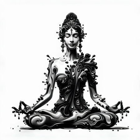Buddha in lotus pose. Black and white illustration.の素材