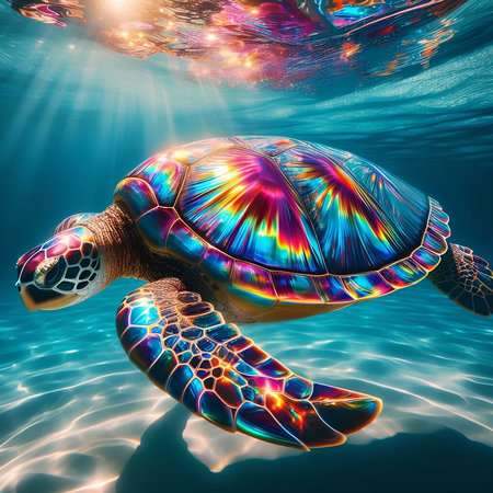 Sea turtle swimming in the ocean. 3D render. Underwater.の素材