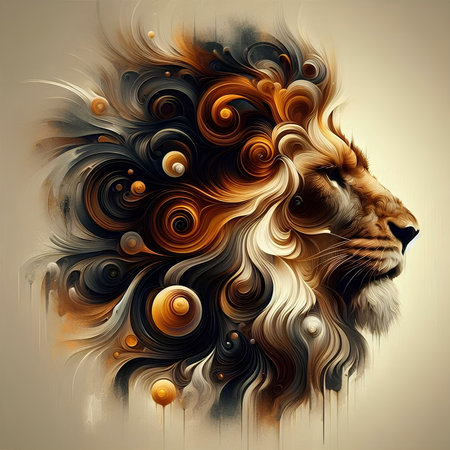 Lion head with abstract background. Digital painting. Vector illustration.の素材