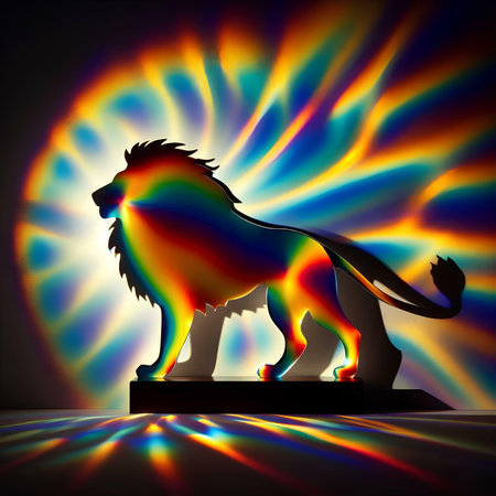 lion on the background of a rainbow. 3d illustration.の素材