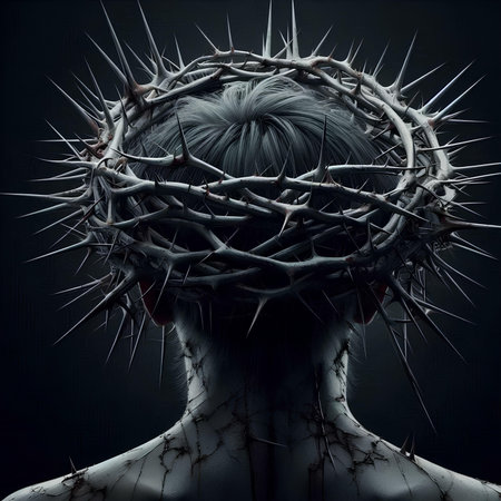 Woman with crown of thorns on her head. Conceptual image.の素材