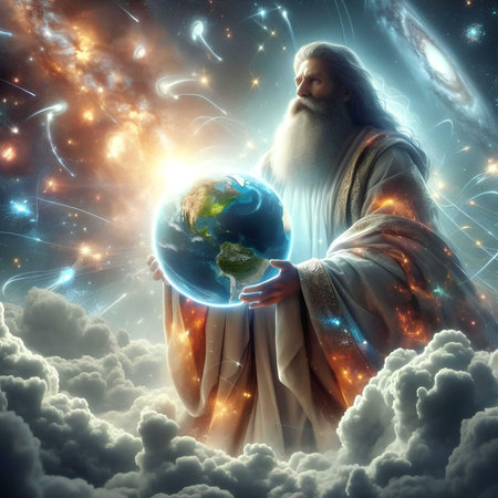 Santa Claus holding Earth planet in his hands Elements of this image are furnished by NASAの素材