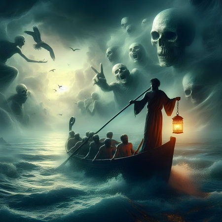 Conceptual image of Halloween with a gondola in the seaの素材