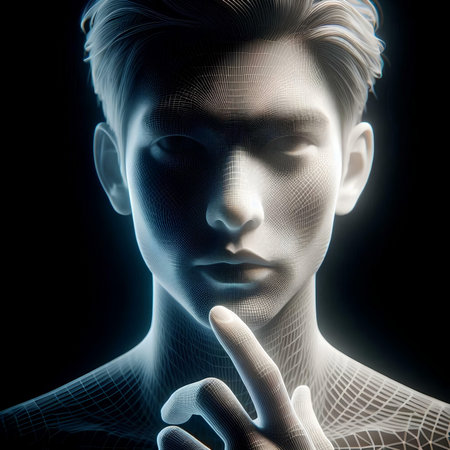 3d rendered illustration of a man's face with a wireframeの素材