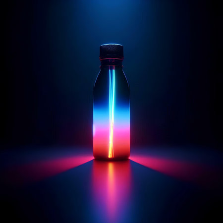 Bottle with neon light on a dark background. Vector illustration.の素材