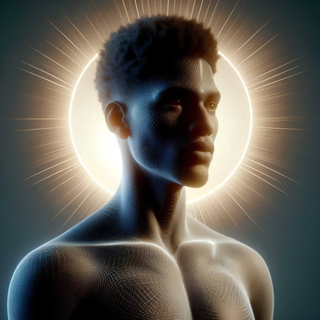 3d rendered illustration of a man's face in front of a circleの素材