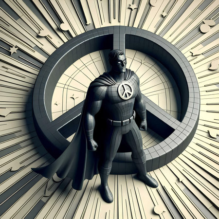 superhero with shield in the center of the circle. 3d illustrationの素材