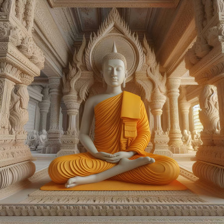 Buddha statue in the temple, Thailand. 3d renderの素材
