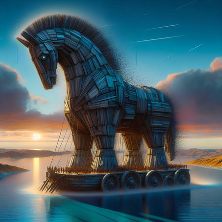 3d illustration of a fantasy horse in the water at sunset.の素材