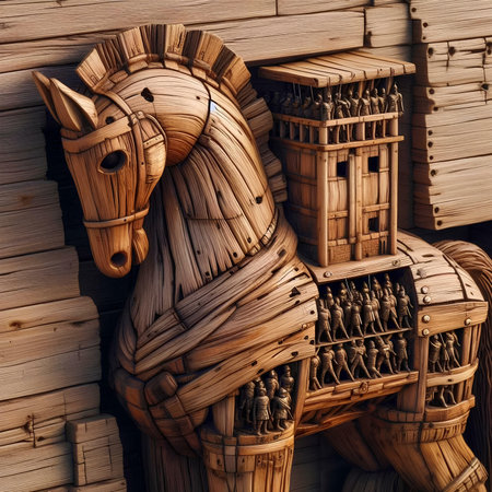 Wooden horse. 3D illustration. 3D CG. High resolution.の素材