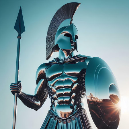 Spartan warrior with spear and shield. 3d illustration.の素材