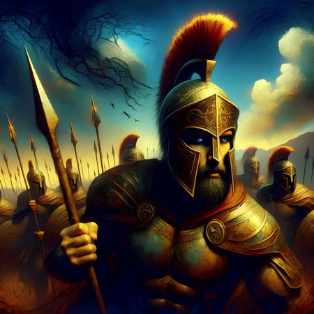 Fantasy knight in armor with sword and shield. Digital painting.の素材