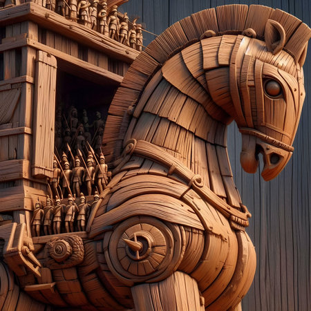 Wooden horse as a symbol of fantasy. 3D illustration.の素材