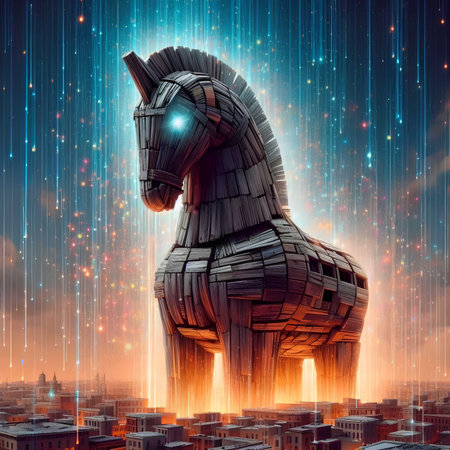 Digital illustration of a horse in a futuristic city. 3D renderingの素材