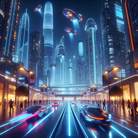 the light trails on the modern building background in shanghai china.の素材