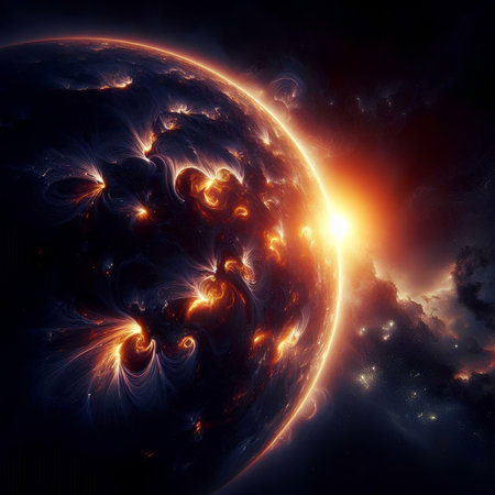 Abstract image of a planet in space. Fractal art background for creative design.の素材