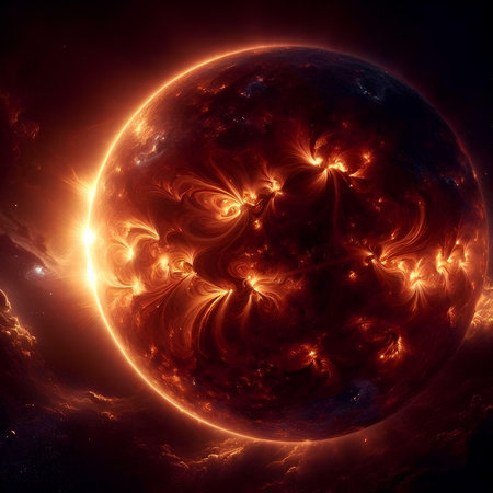 Abstract fractal art background illustration space geometry. Background consists of fractal multicolor texture and suitable for use in projects imagination, creativity and design.の素材