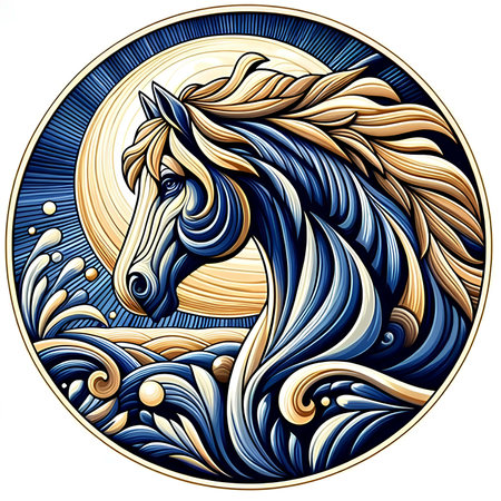 Horse head in the circle. Stylized vector illustration.の素材