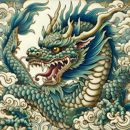 Colorful dragon in the Chinese style. Hand-drawn illustration.の素材