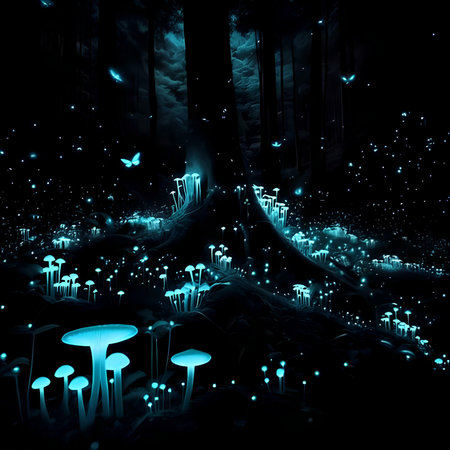 Fantasy forest with mushrooms and trees. 3d render, 3d illustration.の素材