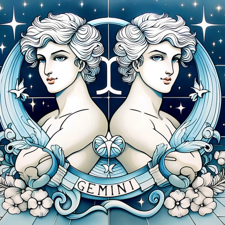 Vector illustration of two angels on the background of the night sky.の素材