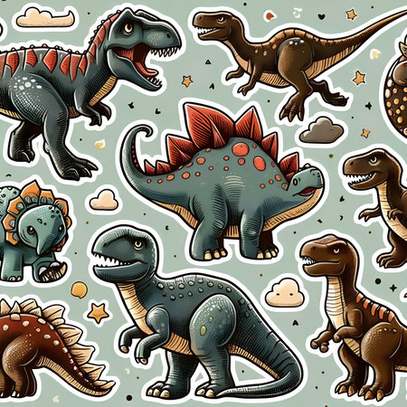 Seamless pattern with dinosaurs. Vector illustration in cartoon style.の素材