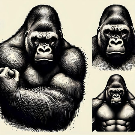 Gorilla. Vector illustration. Collection of different images of gorilla.の素材