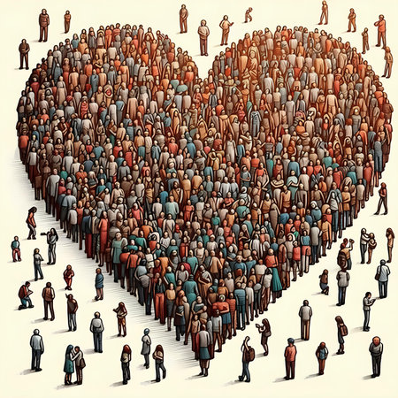 Big crowd of people in the form of heart. Vector illustration.の素材