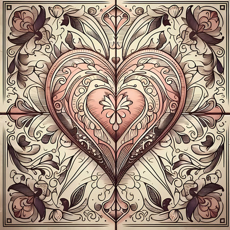 Romantic background with heart and floral ornament. Vector illustration for your designの素材