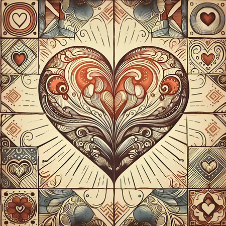 Romantic background with ornate heart. Vector illustration. Vintage style.の素材