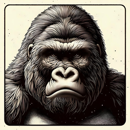 Gorilla hand drawn vector illustration with grunge effect. Vector illustration.の素材