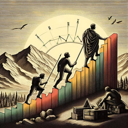 A man and a woman on the background of the rising graph.の素材