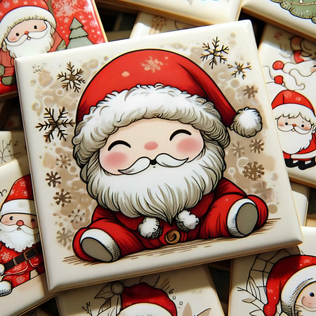 Santa Claus in a gift box with snowflakes on the backgroundの素材