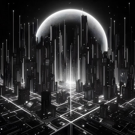 Futuristic city on a black background. 3d rendering.の素材