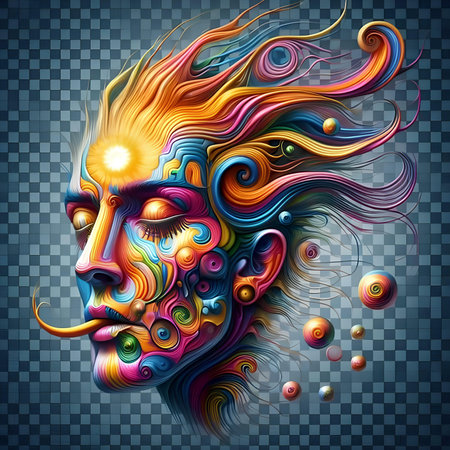 Colorful abstract portrait of a man with beautiful hair and eyes.の素材