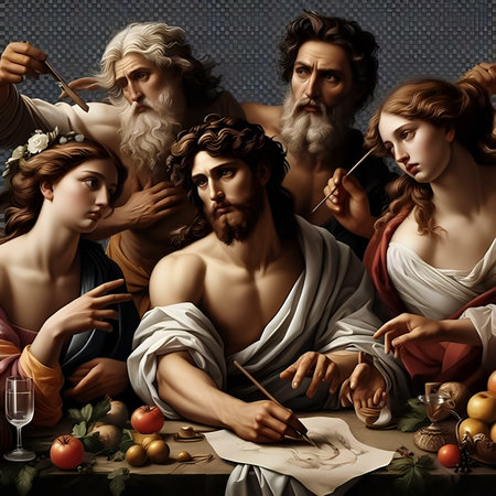 Jesusoseph and the four wise men at the tableの素材