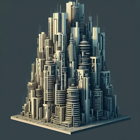 Skyscrapers on a dark background. 3D illustration.の素材