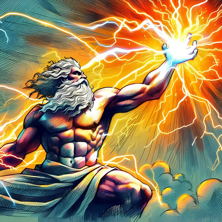 Muscular man with lightning in his hands. Artistic illustration.の素材