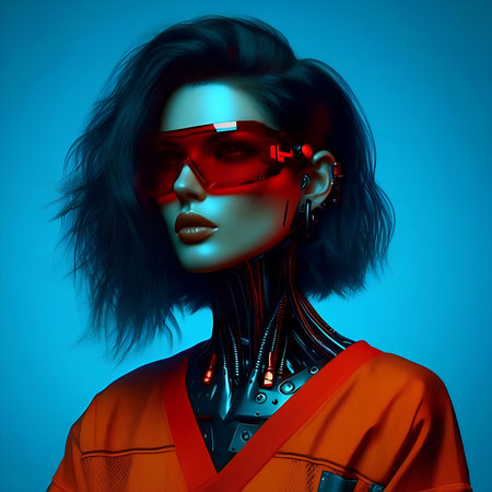 3D Illustration of a beautiful girl in a cyberpunk style.の素材