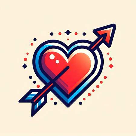 Heart pierced by an arrow. Love icon. Vector linear illustration.の素材