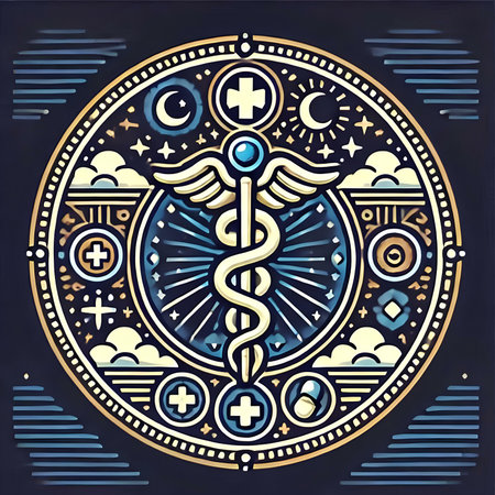 Caduceus medical symbol on dark background. Vector illustration.の素材