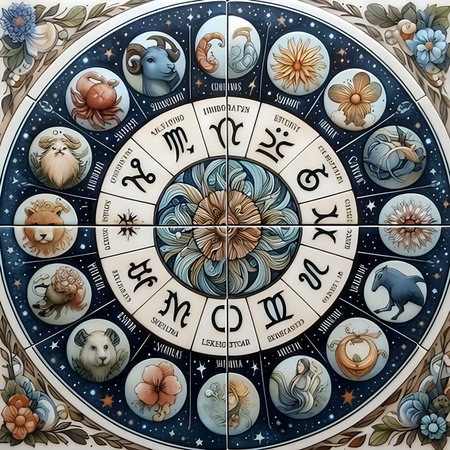 Astrological Zodiac signs in the Zodiac circle. Toned.の素材