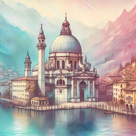 Digital painting of Basilica di Santa Maria della Salute in Venice, Italyの素材