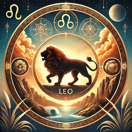 Zodiac sign Leo. Zodiac background with a lion. Vector illustration.の素材