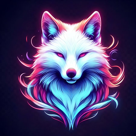Illustration of a wolf head in a neon style. Vector illustration.の素材