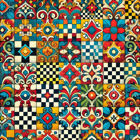 Seamless pattern with decorative elements. Colorful ethnic ornament. Arabesque styleの素材