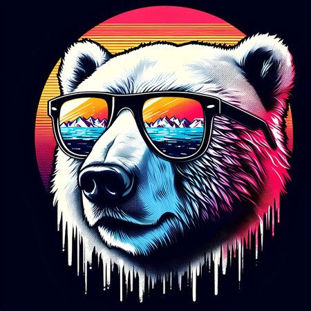 Polar bear wearing sunglasses. Vector illustration for t-shirt design.の素材