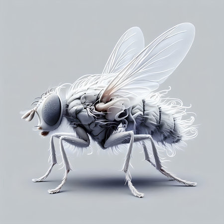 Illustration of a fly on a gray background. 3d renderingの素材