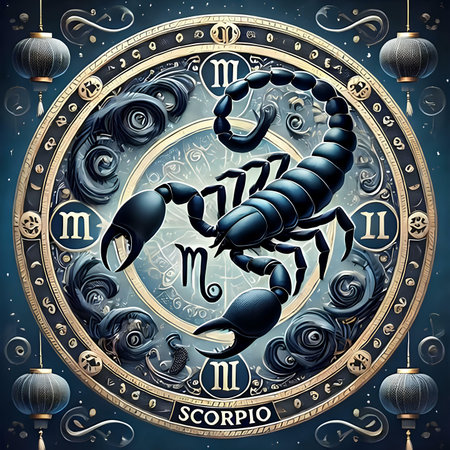 Zodiac sign Scorpio in the circle. Astrological horoscope.の素材