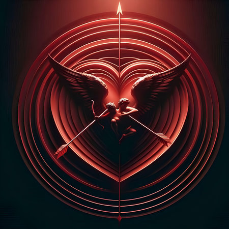 Angel wings with crossbow and arrow in the shape of a heartの素材